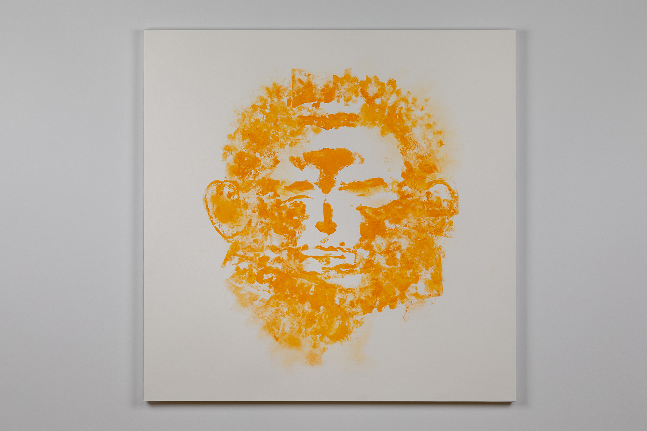 Impression (Yellow Face); Oil-based ink on paper, mounted on archival mat board and Gatorboard; 30” x 30”