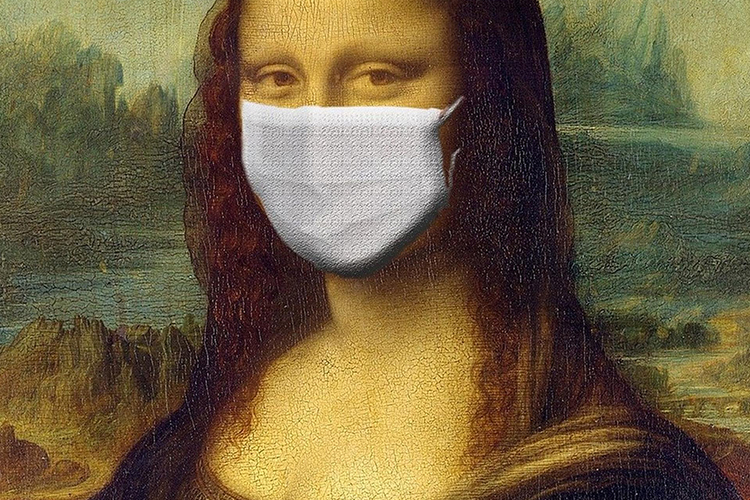 The mona lisa with a medical mask on