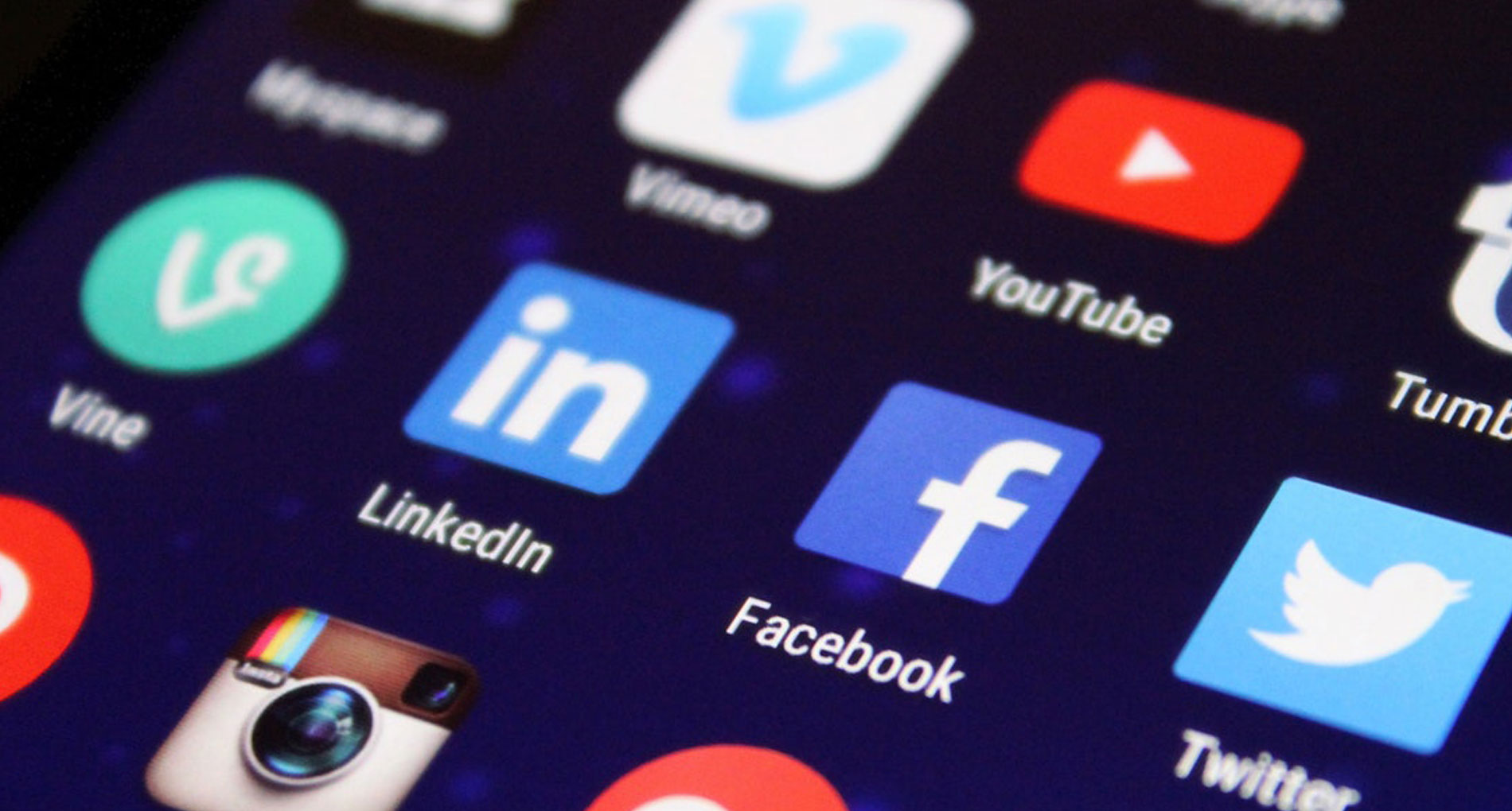 phone screen with social media icons on it