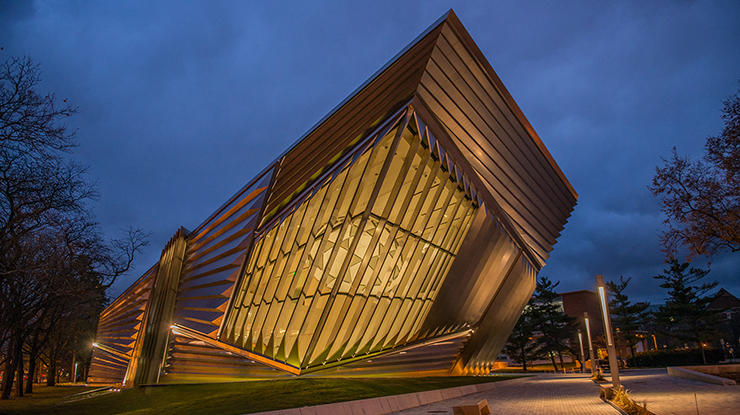 a silver abstract building